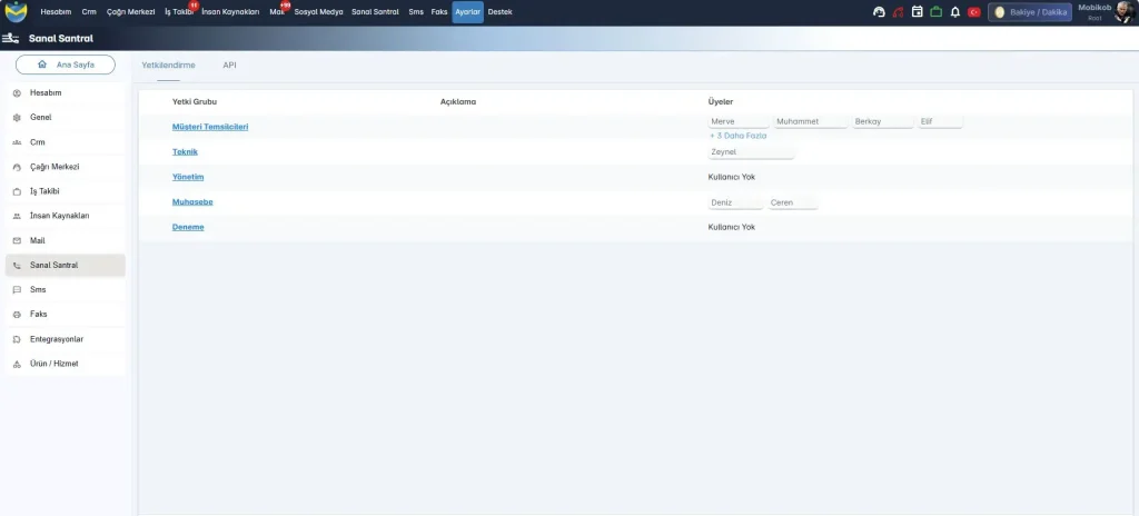 sanal santral yetkilendirme ayarlar ekranı